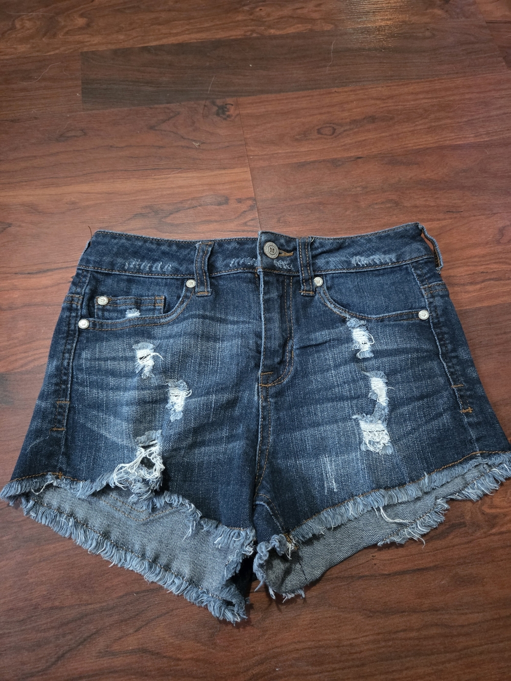 Altar'd State Dark Blue Distressed Denim Shorts - Women's Casual Cutoff